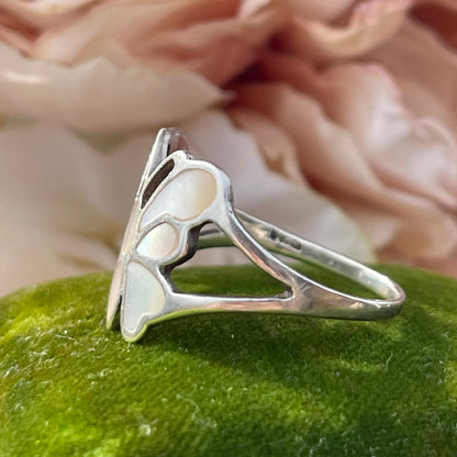Sterling Silver Mother Of Pearl Inlay Butterfly Ring O