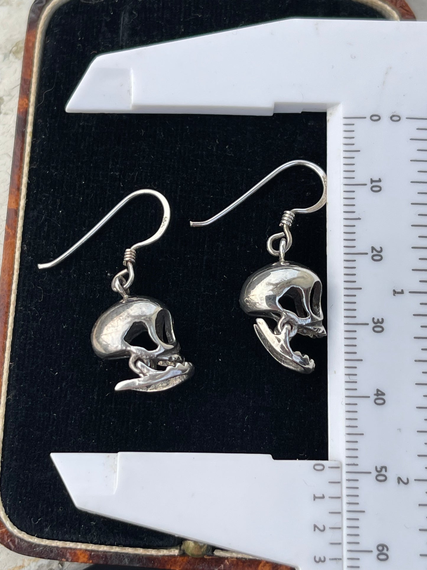 Vintage Silver Articulated Skull Momento Mori earrings