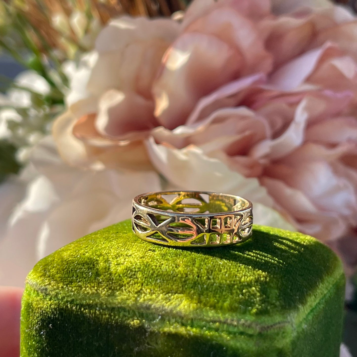 Vintage 9ct Gold Ring Charles Rennie Mackintosh Style Openwork Art Deco O 2g