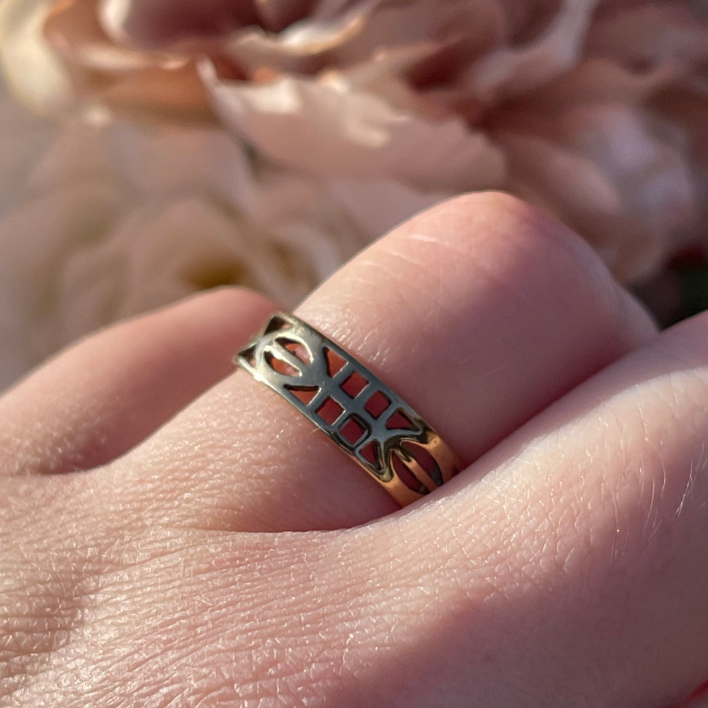 Vintage 9ct Gold Ring Charles Rennie Mackintosh Style Openwork Art Deco O 2g