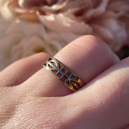 Vintage 9ct Gold Ring Charles Rennie Mackintosh Style Openwork Art Deco O 2g