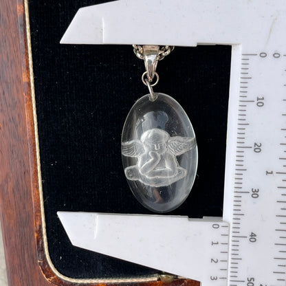 Unreleased: Sterling Silver Intaglio Angel Rock Crystal Pendant Necklace