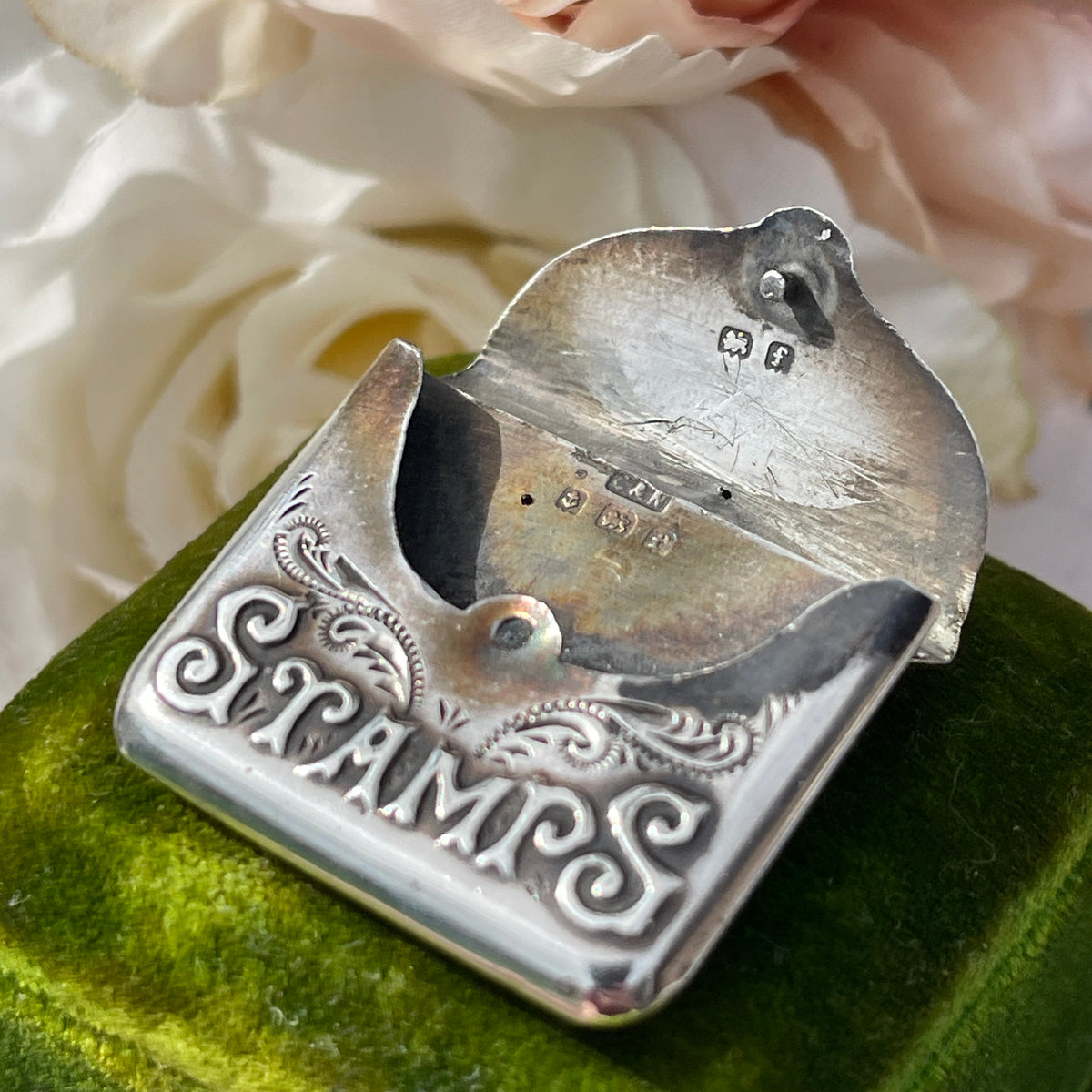 Antique Edwardian 1905 Sterling Silver Stamp Holder Envelope Pendant Charm