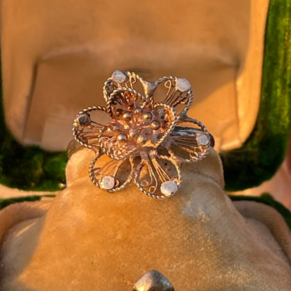 Vintage Silver Filigree Flower Daffodil ring O
