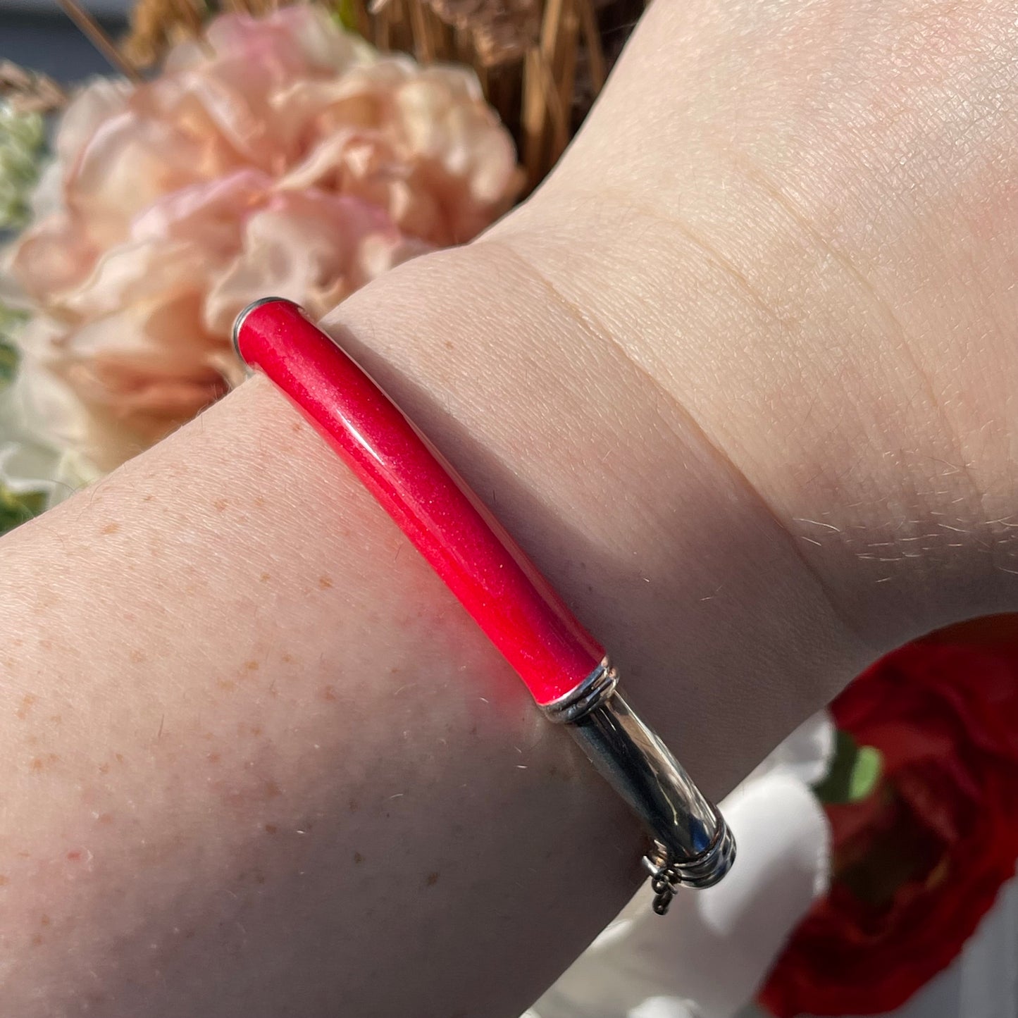 Vintage Sterling Silver Milor Italy Red Enamel Bangle Rare 16g