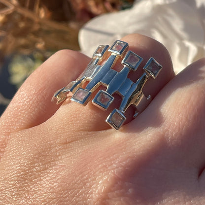 Vintage Sterling Silver Moonstone Square Modernist Statement Ring P
