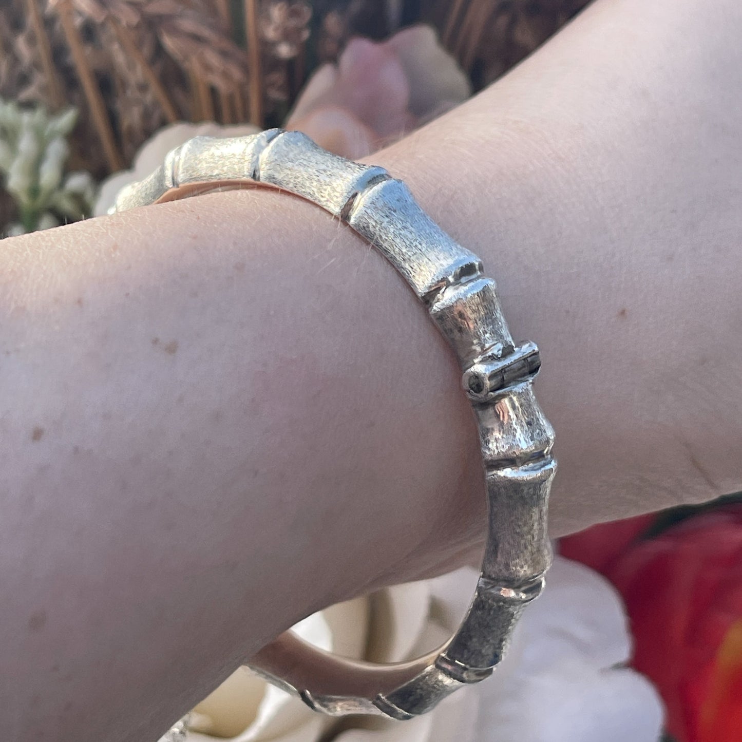 Vintage 1979 Sterling Silver Textured Bamboo Bangle Bracelet 13g