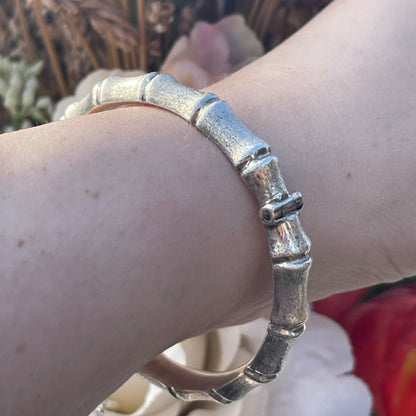 Vintage 1979 Sterling Silver Textured Bamboo Bangle Bracelet 13g