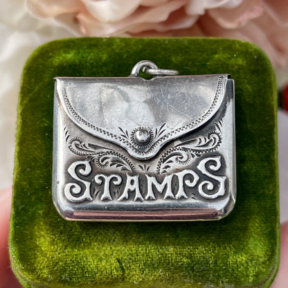 Antique Edwardian 1905 Sterling Silver Stamp Holder Envelope Pendant Charm