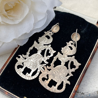 Vintage Sterling Silver Siam Dancer Dropper Earrings