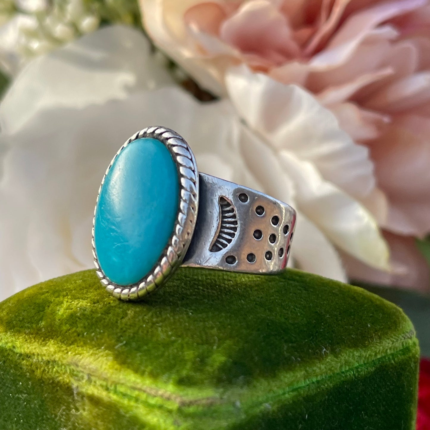Vintage Sterling Silver Sleeping Beauty Turquoise Carolyn Pollack Ring S 14g
