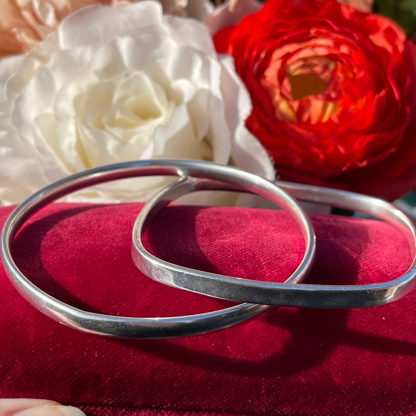 Sterling Silver Linked Bangles Circle Square Heavy 17g