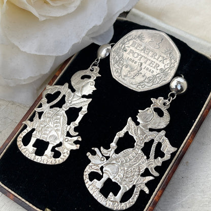 Vintage Sterling Silver Siam Dancer Dropper Earrings