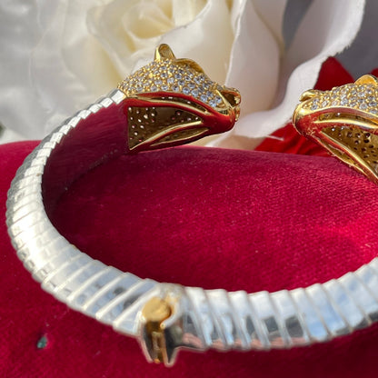 Sterling Silver Panther Gold Gilt Head Bangle Bracelet John Start Hallmarked 55g
