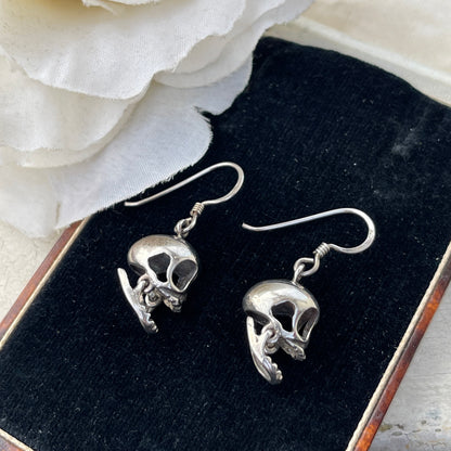 Vintage Silver Articulated Skull Momento Mori earrings