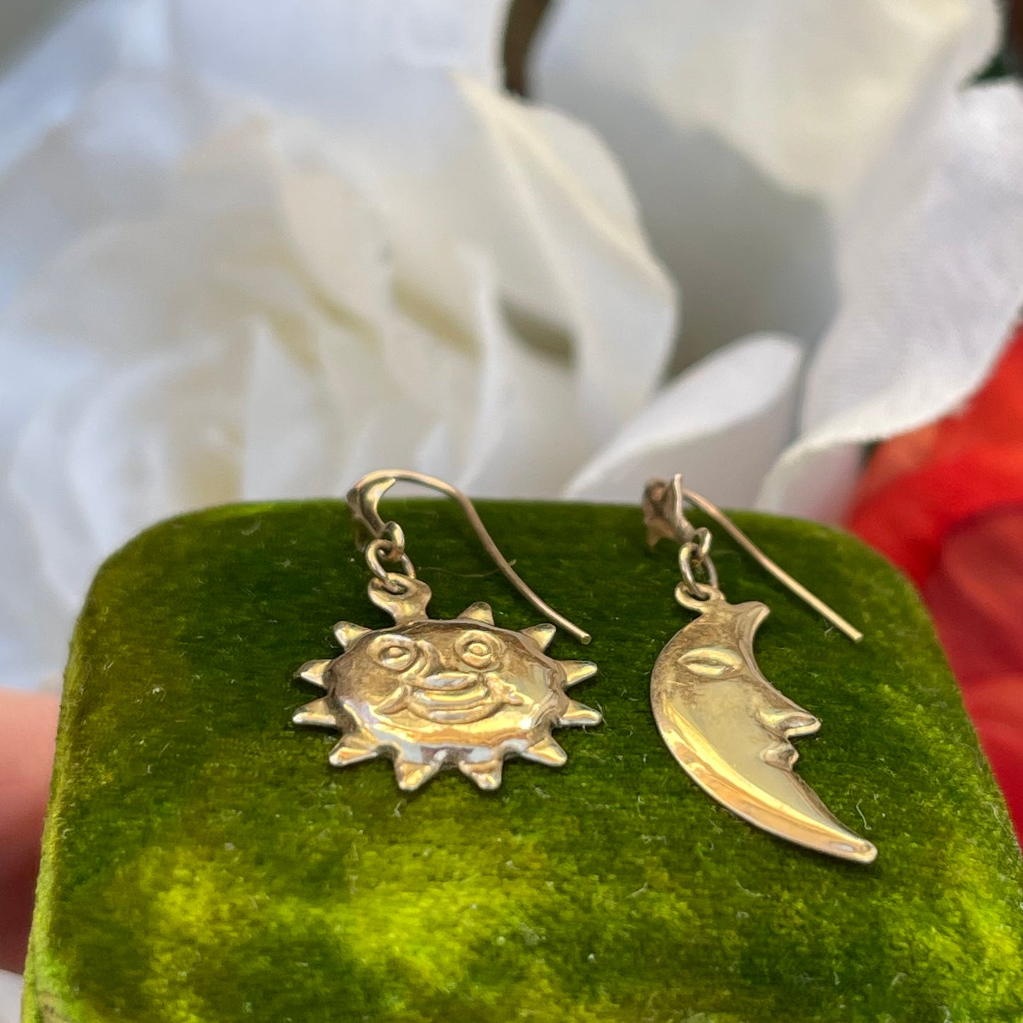 Vintage 9ct Gold Sun Moon Celestial Earrings