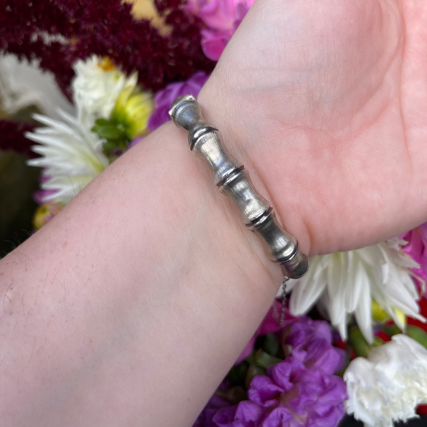 Vintage Sterling Silver Textured Bamboo Bangle Bracelet