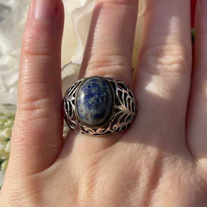 Vintage Sterling Silver Chunky Openwork Blue Ring P/Q