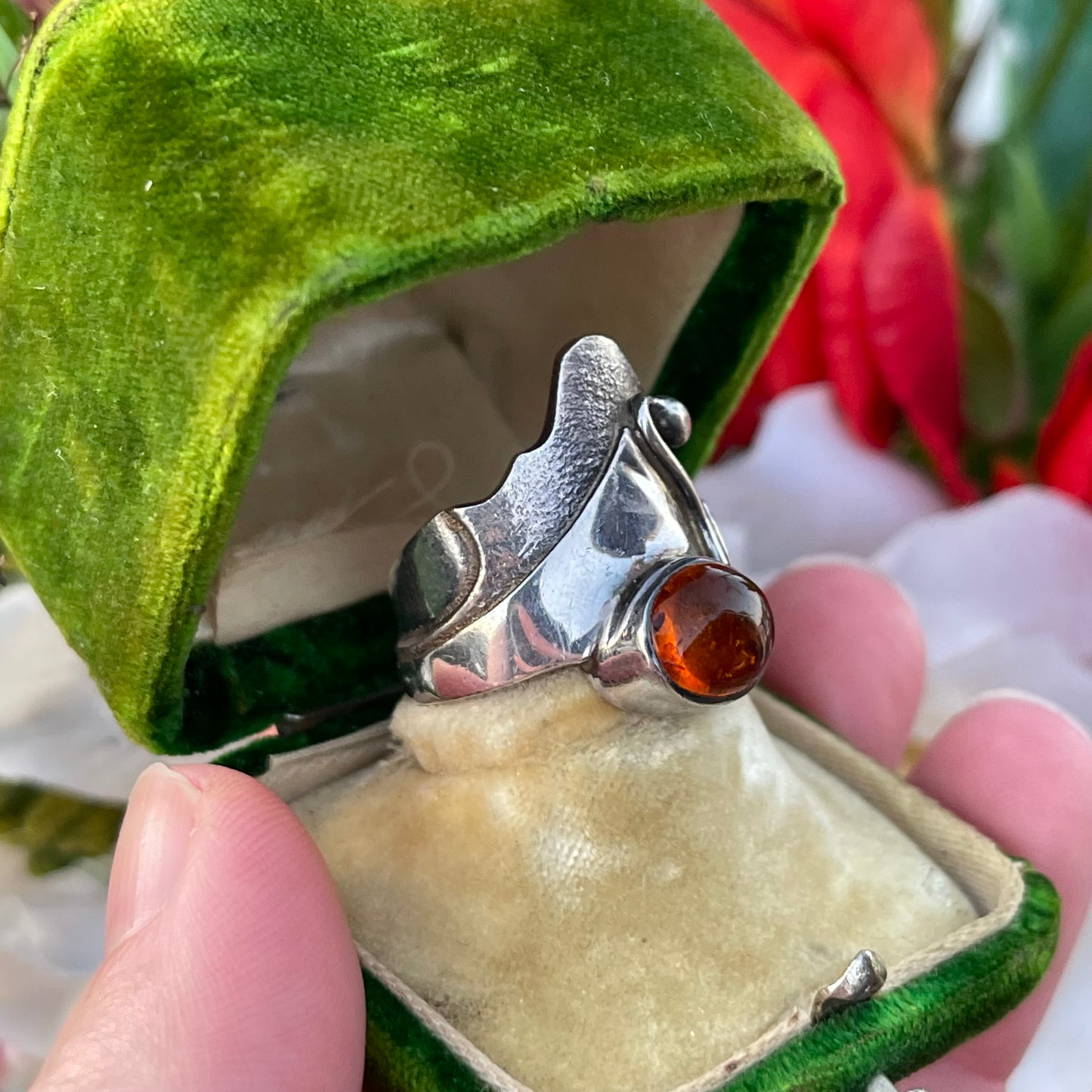 Vintage sterling Silver BA SUARTI amber Ring Chunky Boho Balinese