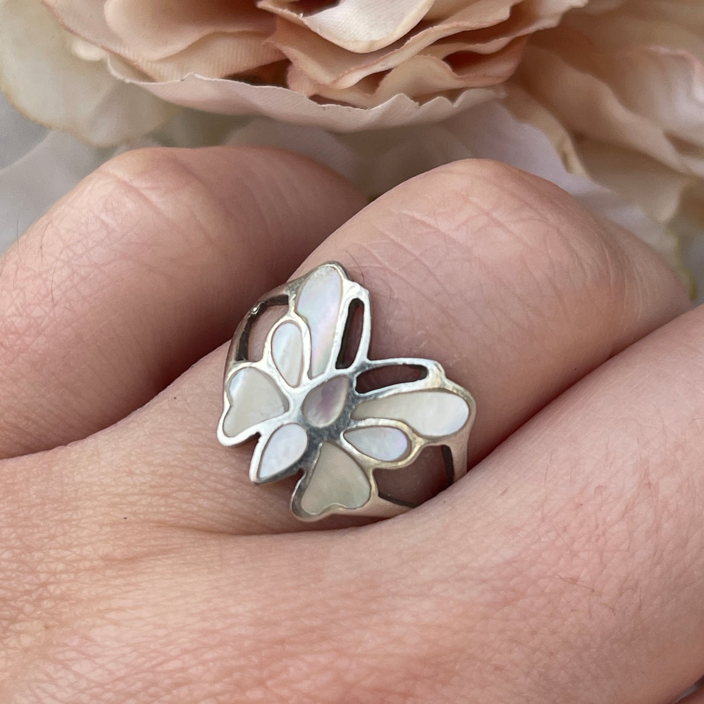 Unreleased: Sterling Silver Mother Of Pearl Inlay Butterfly Ring O