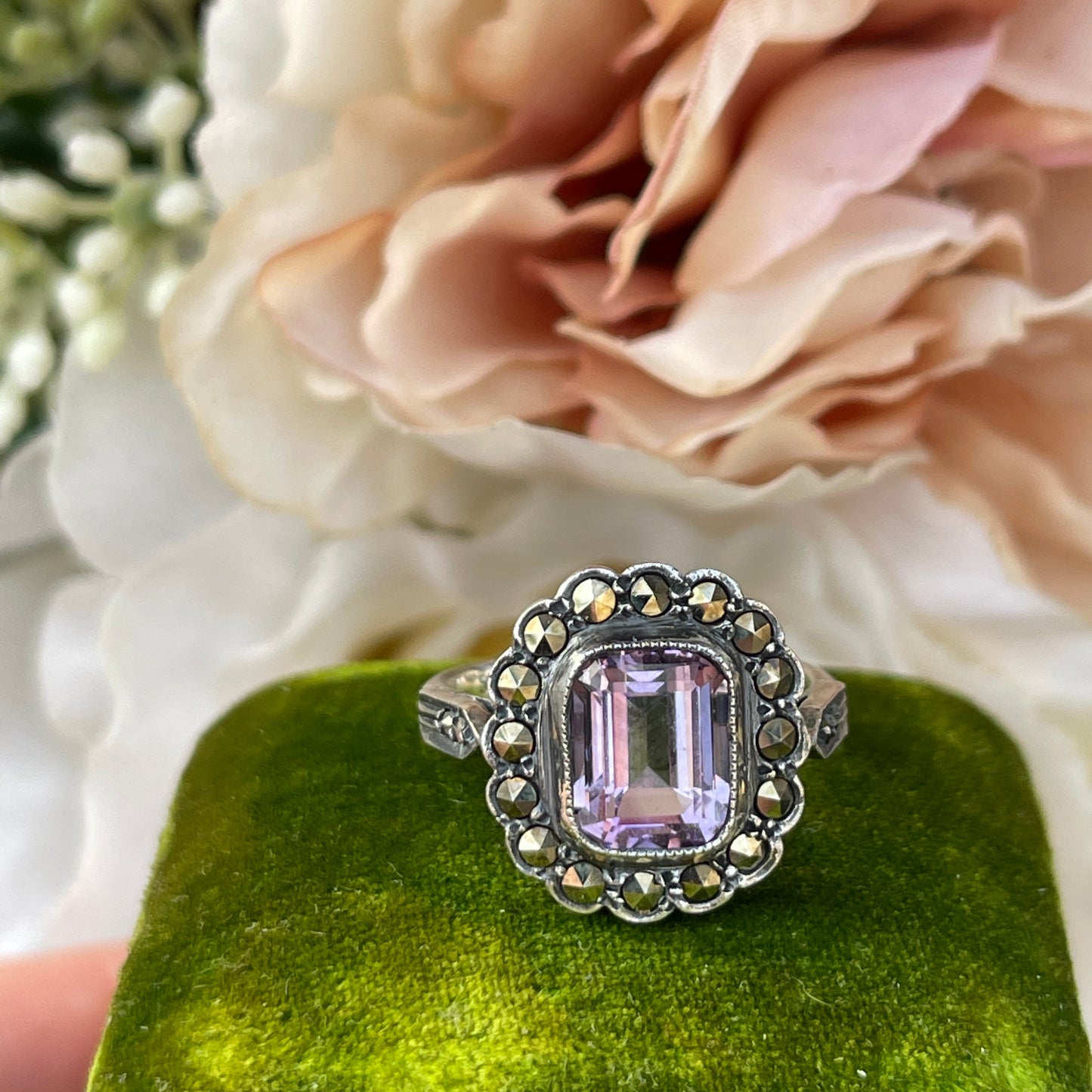 Unreleased: Art Deco Purple Amethyst Marcasite Ring M