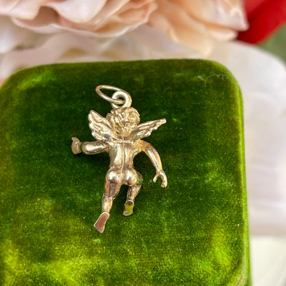 Vintage 9ct Gold Cupid Angel Cherub Pendant Charm Solid Yellow 3.2g