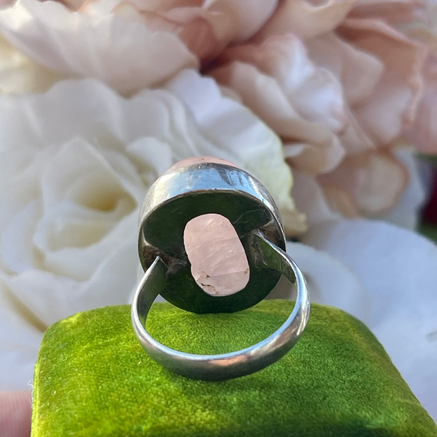 Sterling Silver Large 20ct Rose Quartz Cabochon Ring Statement 925 M 8g