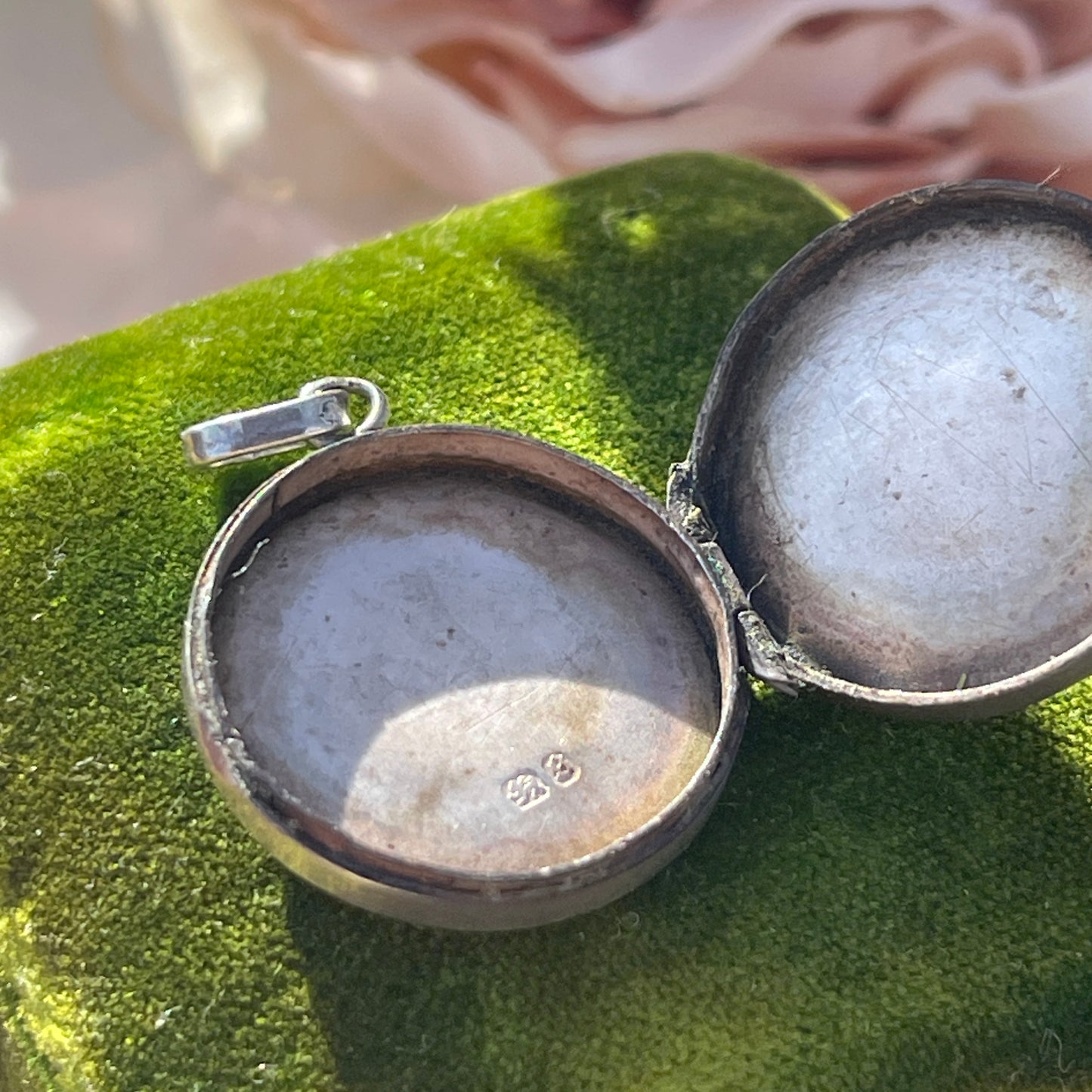 Antique Victorian 1892 Sterling Silver Equestrian Yellow & Rose Gold Floral Circular Locket