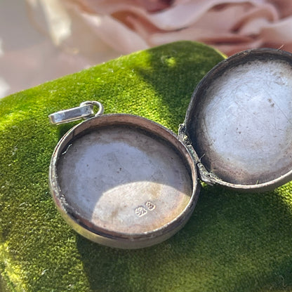 Antique Victorian 1892 Sterling Silver Equestrian Yellow & Rose Gold Floral Circular Locket