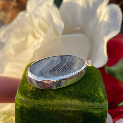 Vintage Silver 70s Crystal Agate Oval Necklace