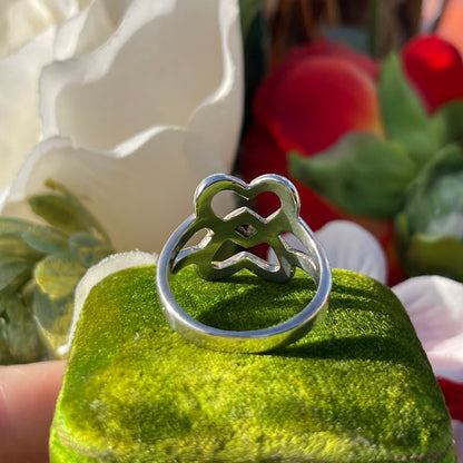 Vintage Sterling Silver Interlocking Hearts Chunky Ring O