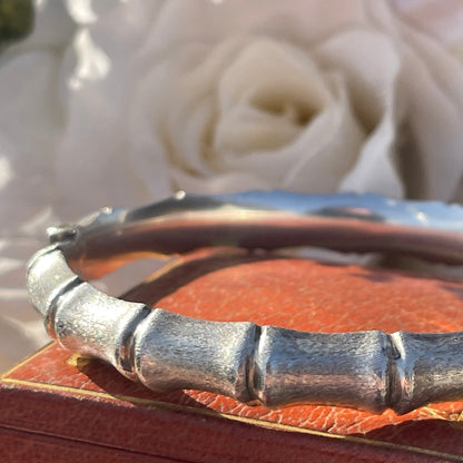 Vintage 1979 Sterling Silver Textured Bamboo Bangle Bracelet 13g
