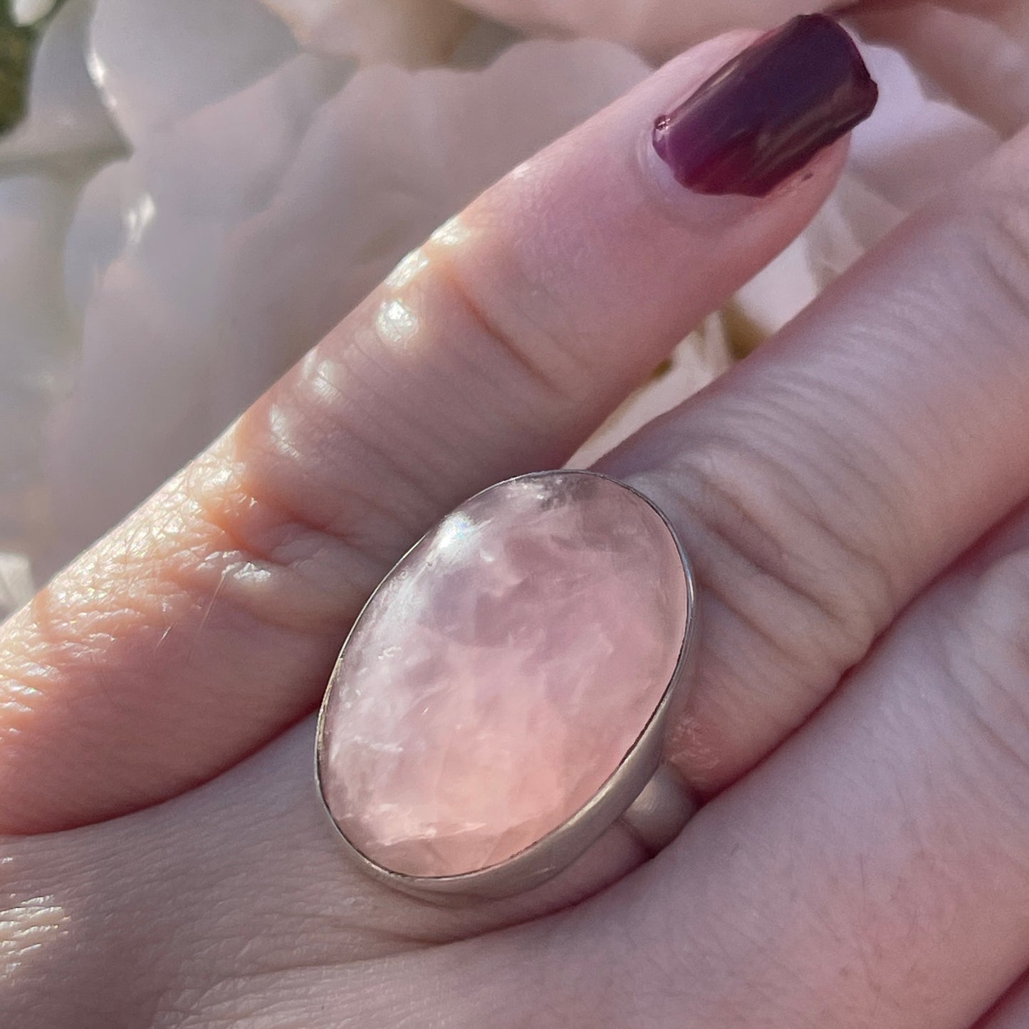 Sterling Silver Large 20ct Rose Quartz Cabochon Ring Statement 925 M 8g