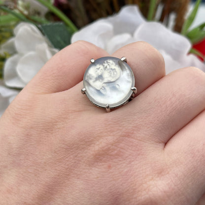 Sterling Silver Iridescent Moon & Stars Ring Vintage Celestial Style Q