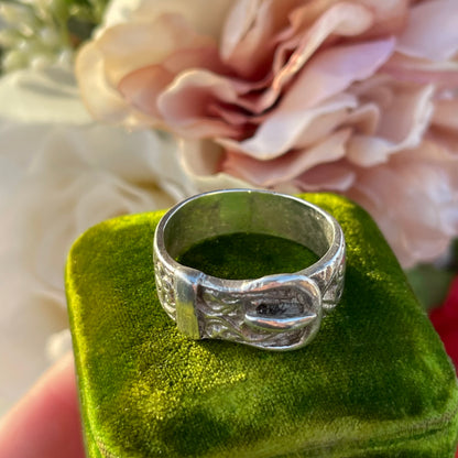 Antique Sterling Silver Victorian Buckle Ring SIL UK S Heavy 7g