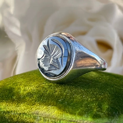 Vintage Sterling Silver Signet Ring Hematite Centurion Antique Inspired 1986 R 1