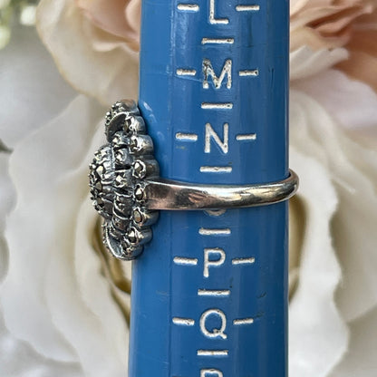 Unreleased: Art Deco Sterling Silver Marcasite Oval Flower Ring O