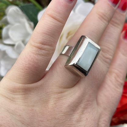 Sterling Silver Mother Of Pearl Chunky Square Cushion Ring N