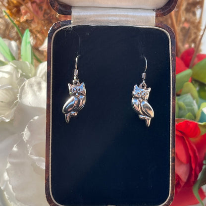 Vintage Sterling Silver Owl Dropper Earrings
