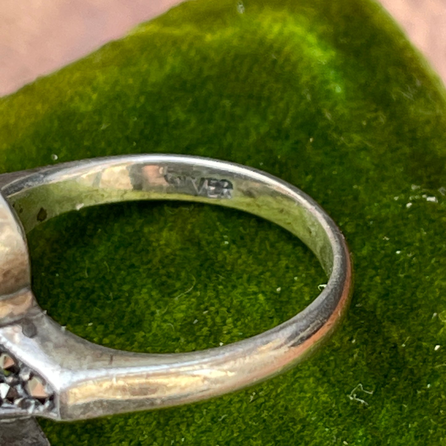 Unreleased: Art Deco Sterling Silver Marcasite Twist Fan Ring M