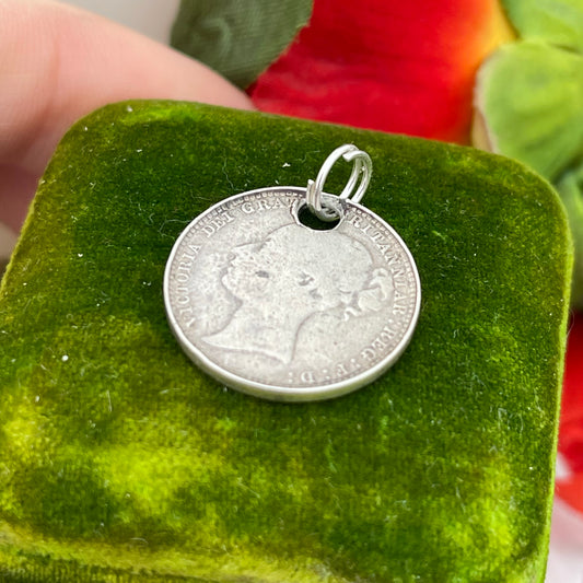 Antique Sterling Silver Victorian Coin Charm Young Victoria Six Pence Love Token