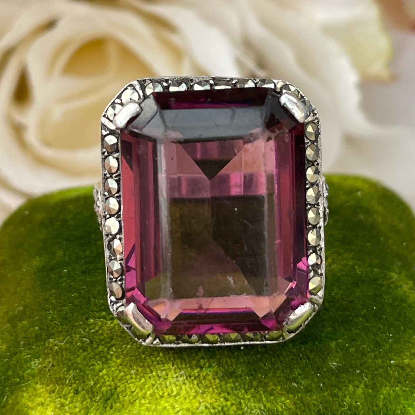 Unreleased: Art Deco Sterling Silver Huge Amethyst Cocktail Ring P
