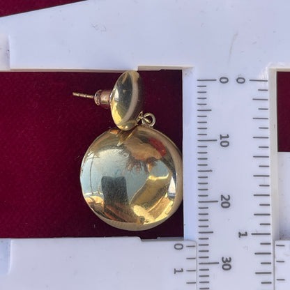 9ct Gold Disc Circular Earrings Post Fit Mirror Finish Modernist 60s Revival 3g