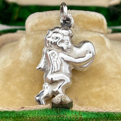 Vintage Sterling Silver Puffy Cherub Heart Charm