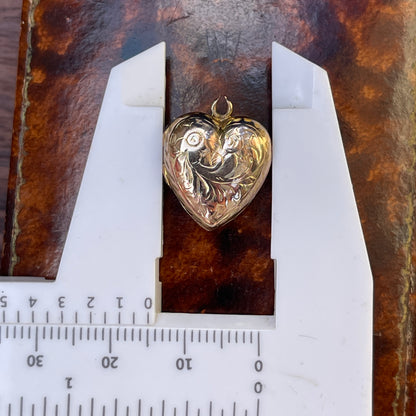 Antique Victorian 9ct Rolled Gold Heart Engraved Locket Pendant Yellow Puffy 1890 1.5g
