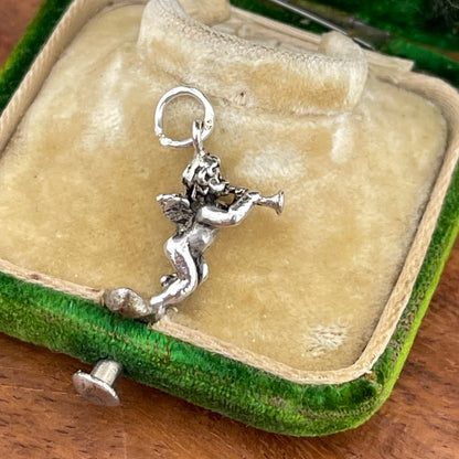 Vintage Sterling Silver Cherub Horn Charm