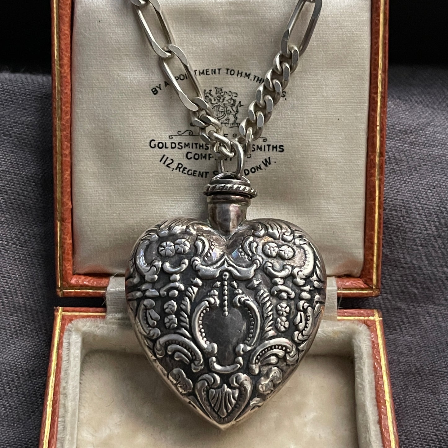 Unreleased: Vintage Sterling Silver Heart Perfume Bottle Pendant On 1970s Figaro Chain