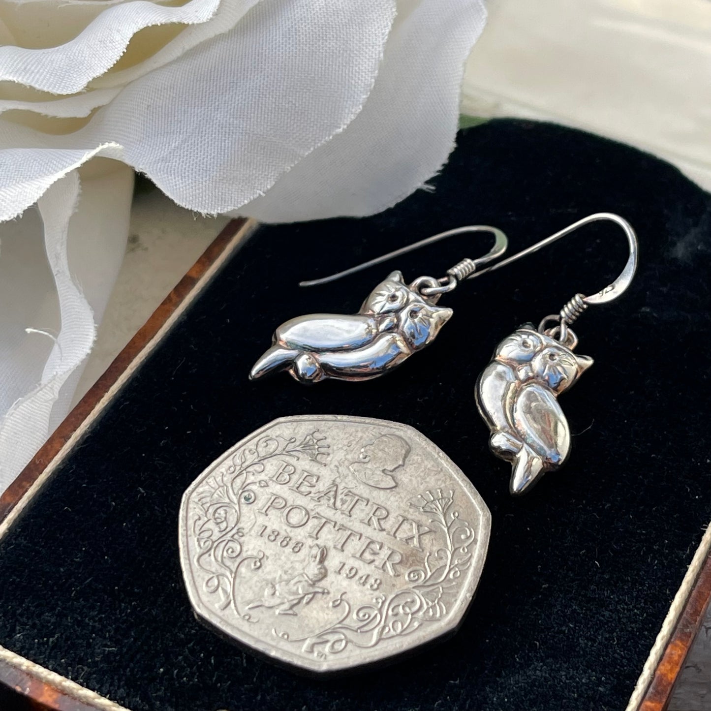 Vintage Sterling Silver Owl Dropper Earrings