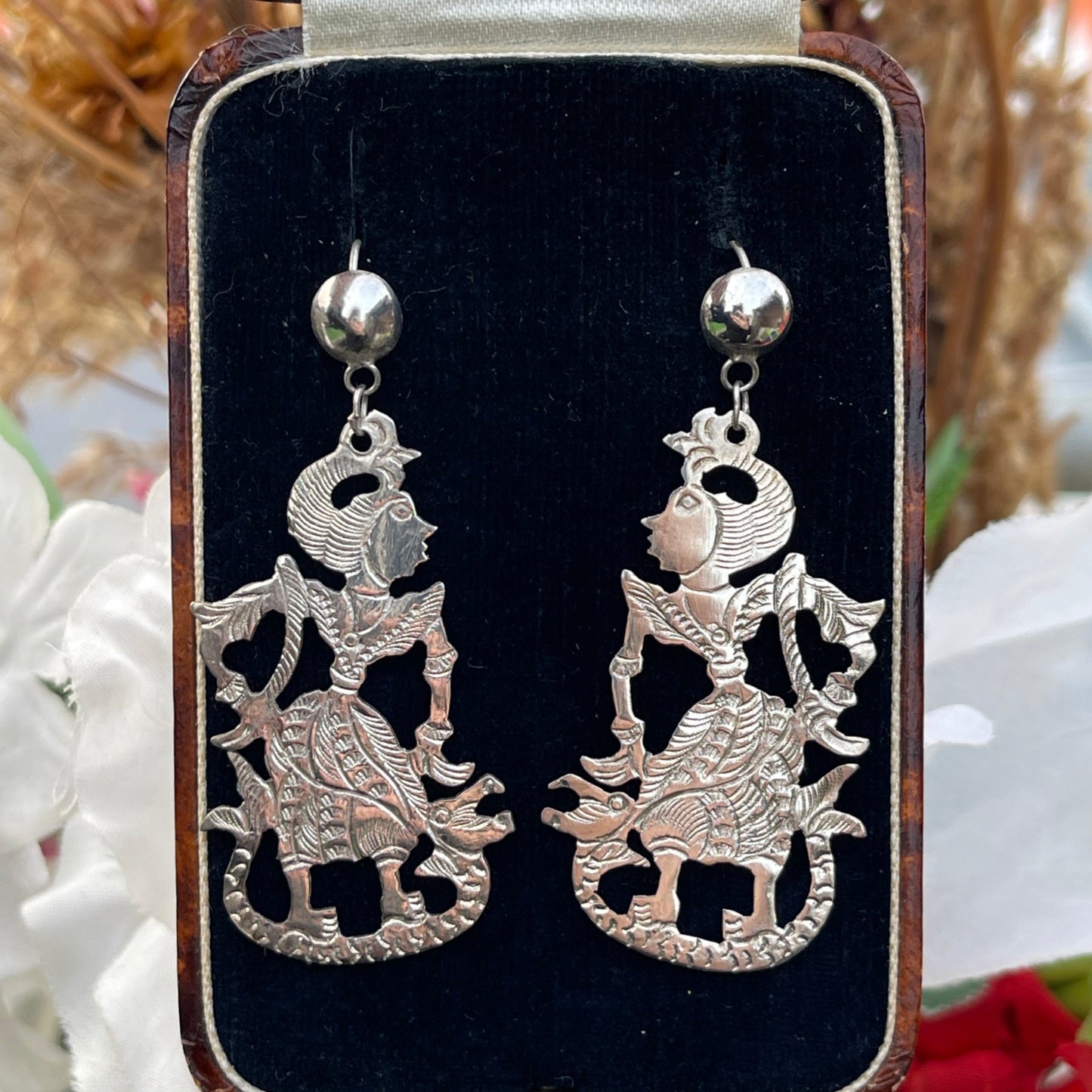 Vintage Sterling Silver Siam Dancer Dropper Earrings