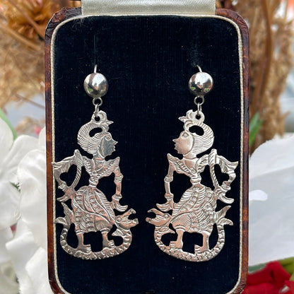 Vintage Sterling Silver Siam Dancer Dropper Earrings